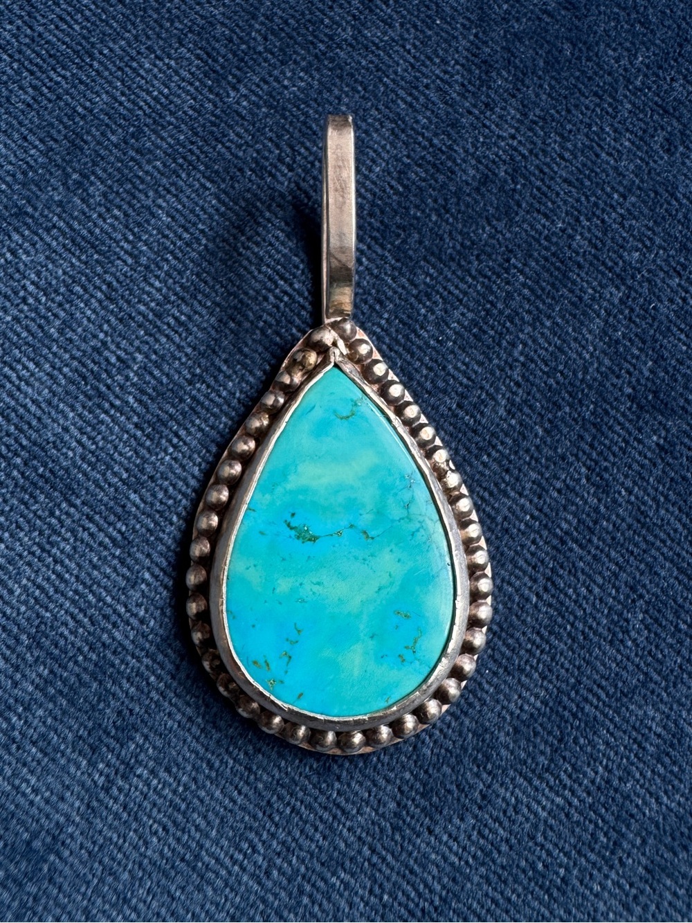 Beautiful Sterling silver cabochon turquoise teardrop large pendant